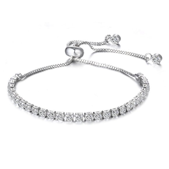 Swarovski Crystal Silver Slider Bracelet Adjustable Sterling Tennis Jewelry Gift - Picture 3 of 6